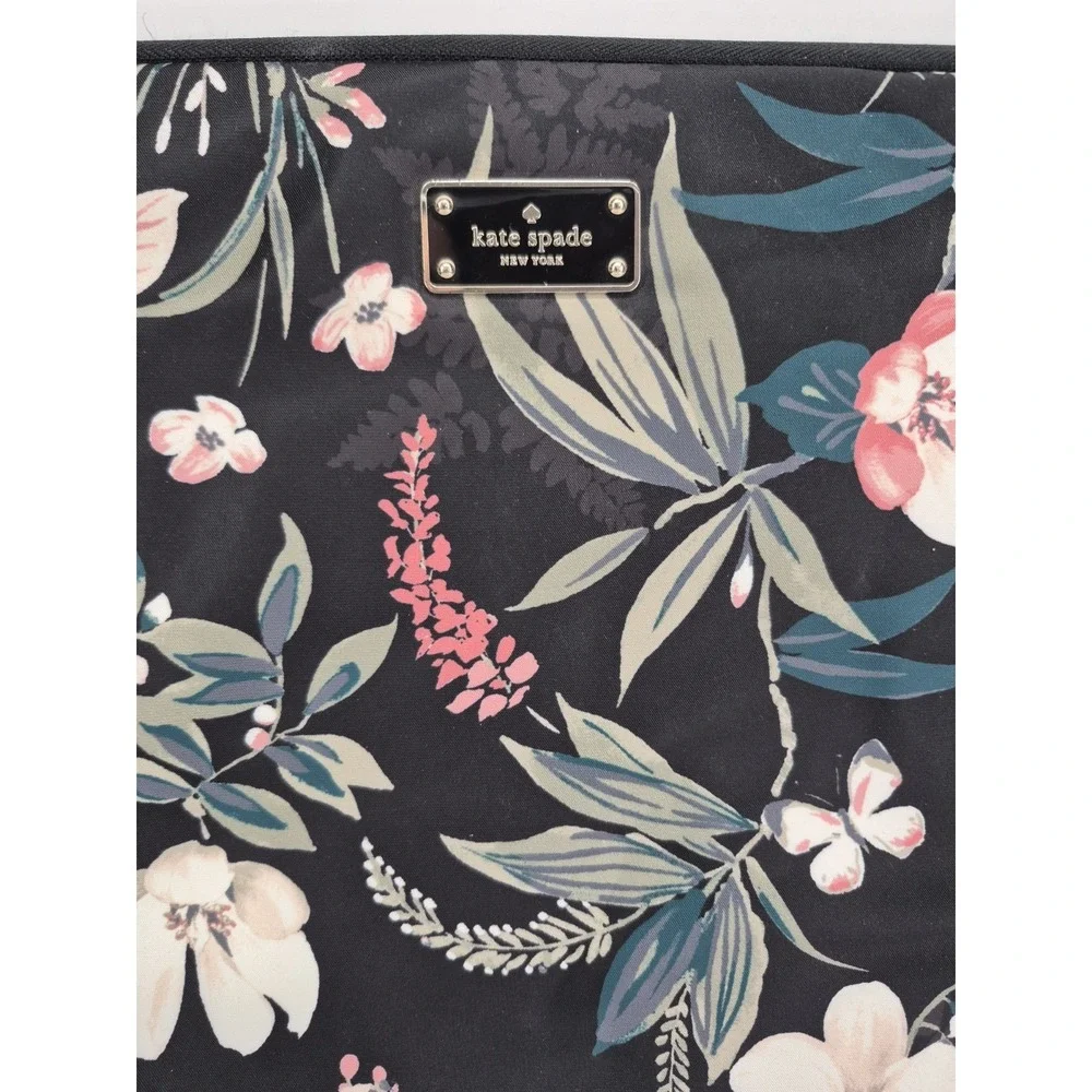 Kate Spade Black Floral Print Nylon Padded Laptop Sleeve Excellent